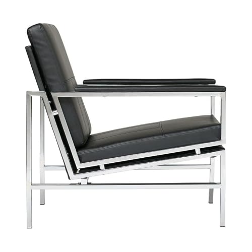 Studio Designs Home, Black, Modern Atlas Accent Chair For Living Room Bedroom, Bonded Leather, #TOP4