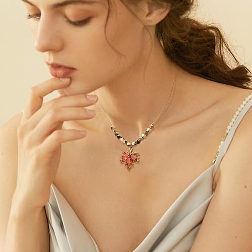 Sonateomber Dainty Chain Simple Pendant Necklace for Women, Cute Statement Rhinestone Single Dangle Necklaces Thanksgiving Christmas Jewelry Gift2