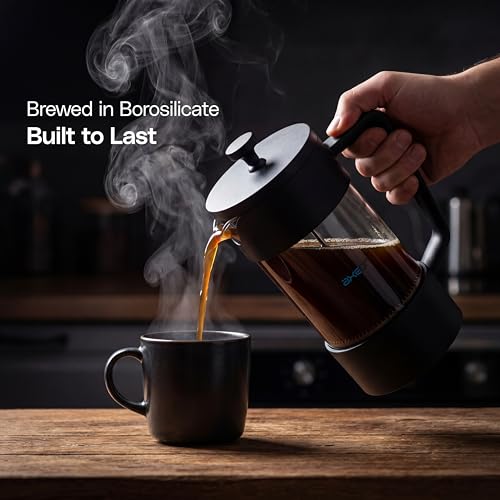 Image of AXEON French Press Coffee & Tea Maker 350ml | Double Walled Borosilicate Glass with 304 Stainless Steel Build | Triple Layer Filtration | Heat Resistant, Rust-Free, Dishwasher Safe | Hot & Cold