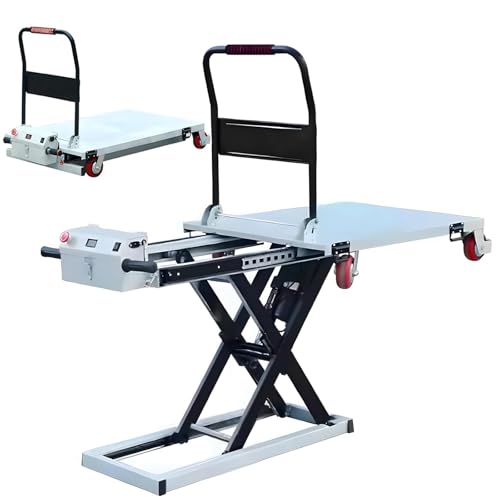 Carro hidráulico eléctrico portátil con plataforma – Camión elevador resistente para almacén, garaje y uso doméstico – Diseño ergonómico fácil de maniobrar con capacidad de 1100 libras