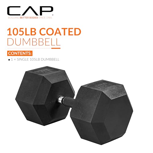 Image of CAP Rubber Coated Dumbbell Weights, Free Weights for Home Gym Strength Training, Anti-Roll Hex Dumbbells with Black, Chrome & Comfort Grip Handles, Singles