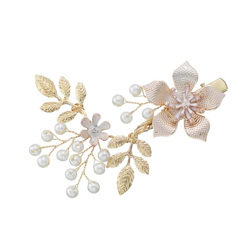 Shining Pearl Bridal Hair Clip - Gold Fascinators for Weddings Wedding Hair Accessories for Women Girls, Golden B - Image 2