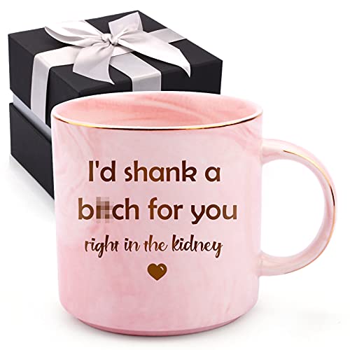 Friendship Gifts, Fuwane Funny Birthday Gifts for Women - Gifts for Best Friend Besties Sister Women Female BFF Boss Woman Birthday Gifts - Pink 12 Oz Cute Ceramic Marble Coffee Tea Mug
