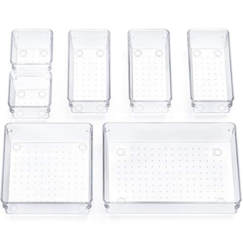 InnoGear - Juego de 7 bandejas organizadoras para cajones de escritorio con 4 tamaños de cajas de almacenamiento de plástico transparente para cocina, dormitorio, oficina