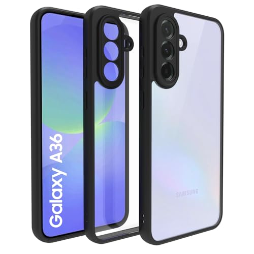 Image of RIGGEAR Shockproof Sleek Hybrid Armor Back Cover Case for Samsung Galaxy A36 5G (Clear PC + Black TPU Bumper)