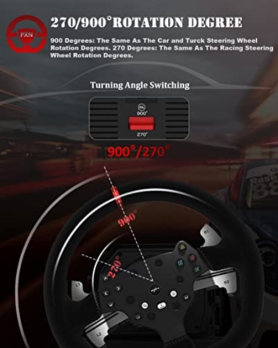 PXN V10 Gaming Steering Wheel with Pedals and Shifter - 3.2Nm Force Feedback Racing Wheel, 270°&900°, 4 Paddle Shifters, Tool App - Compatible with PC, PS4 and Xbox