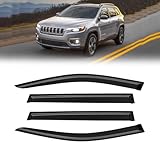Rain Guards for 2014-2023 Jeep Cherokee, Out-Channel Window Visor Shields Vent Deflector Shade Wind Dark Smoke Jeep Cherokee KL Latitude Altitude Limited Trailhawk, Tape-On Outside-Mount, 4PCS