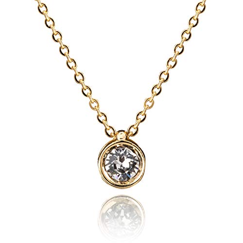 [ブライト ジェイ] 一粒ネックレス スワロフスキー ジルコニア ブリリアントカット シンプル レディース V-2002-013 GLD-CRY