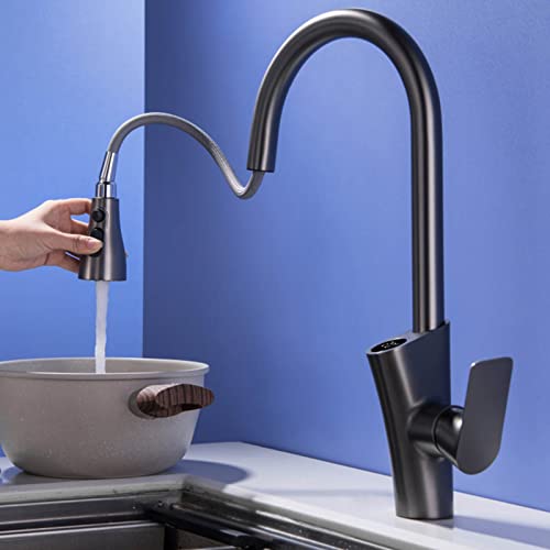 Robinet de cuisine rétractable digital qui affiche la température pour évier pivotant