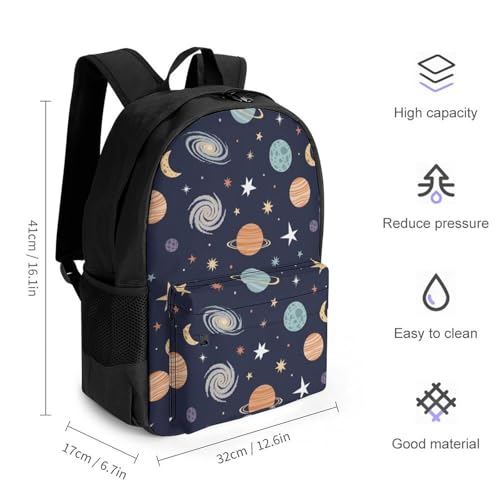 Durable Outdoor Adventure Backpack for Rock Climbing, Lightweight Gear Bag with Carabiner Loops for Men & Women, Space Sun Moon Star Planet Bookbag2