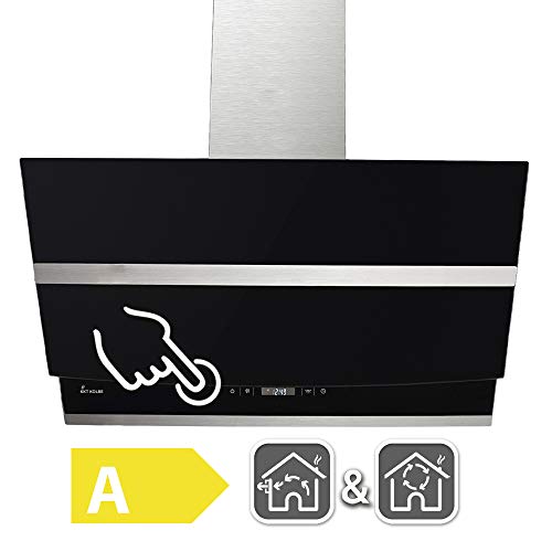 Afzuigkap 80 cm | Muur Afzuigkap met stahoogte | roestvrij staal | zwart glas | automatische uitschakeling | Aanraakbediening | HERMES806S - Image 3