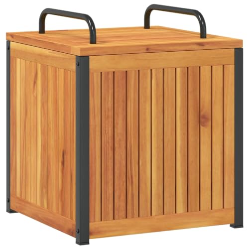 Toshilian - Caja de almacenamiento para exteriores, maletero de jardín, caja de almacenamiento, caja de cojines, caja de almacenamiento para exteriores, madera de acacia sólida y acero