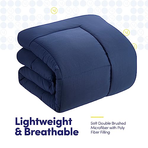 California King Comforter Set - Soft & Breathable 7-Piece Bedding Collection - 1 Comforter, 1 Fitted Sheet, 1 Flat, 4 Pillowcases - Deep Pocket - Premium Quality - Ideal for All Seasons, Navy