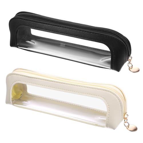 Image of 2PCS Clear Makeup Brush Case, Portable Transparent Waterproof Makeup Brush Bag, PU Leather Makeups Bag Clear with Zipper, Essential for Home and Travel (Apricot Black)