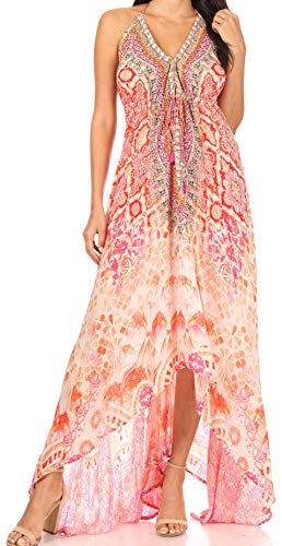 Image of Sakkas Lizi Womens Maxi High-Low Halter Handkerchief Long Dress Beach Party
