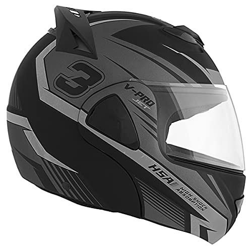 Capacete Moto Motoqueiro Robocop Escamoteável V-Pro Jet 3 cinza 58