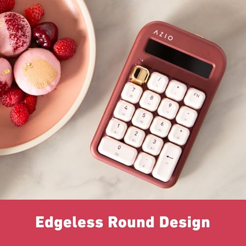 Image of AZIO IZO Wireless Mechanical Calculator & Number Pad (Red /Gold) - Bluetooth 5.0 & USB, Gateron-Blue Mechanical Switch, 9 Backlight Modes, Rechargeable, PC & Mac Compatible, Baroque Rose (IN106)
