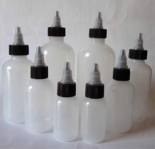 Natural Squeeze Bottles 8oz/4oz/2oz/1oz lab crafts liquid cream beauty hair shampoo shop juice (2 of each size, bag of 8 bottles)