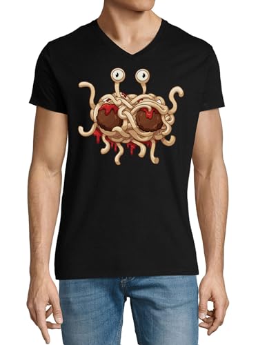 T-shirt Flying Spaghetti Monster col V coton noir XXL : fini les hauts inconfortables