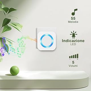 SURFOU Campanello Senza Fili Impermeabile Esterni, Campanello Rumoroso Wireless Lunga Distanza di 400m per la Casa, 5 Volumi, 55 Suonerie, Indicatore LED (2 ricevitore bianco + 1 trasmettitore bianco)