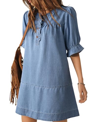 Dokotoo Women's Spring Outfit Denim Dress Short Flare Sleeve Loose