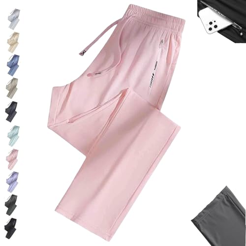 Nallywear Stretch Pants, Cooling Ultra Soft Perfect Drape Casual Pants, Pull on Ice Silk Comfort Everyday for Women Men(Light Pink,Medium_Straight)
