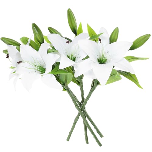 iplusmile Bouquet di Gigli Artificiali Realistici 4 Pezzi Fiori di Giglio Finti Bianchi per Centrotavola Matrimonio Decorazioni per Feste e Allestimenti Interni ed Esterni