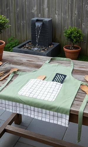 Image of Kitchen Apron for Women & Men | 100% Cotton | Cooking Apron with Big utility Pocket | Adjustable neck strap | Free Size | Kitchen Utensils Accessory