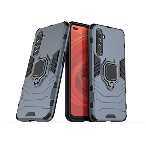 Compatible con OPPO Realme X50 Pro 5G Funda, Anillo Metálico Sujeción Soporte Antichoque Caja (Funciona con el Montaje de Coche Magnético) Doble Capa Case Carcasa (Azul Marino)