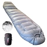 Fengzel Outdoor 手足が出せる マミー型寝袋 210*80(50) cm 95%グースダウン 400-1500g羽毛充填 最低使用温度-40℃ キャンプ 自宅 防災用 ふっくら 極限耐寒 防寒着 (グレー, 真冬用(1500gダウン))
