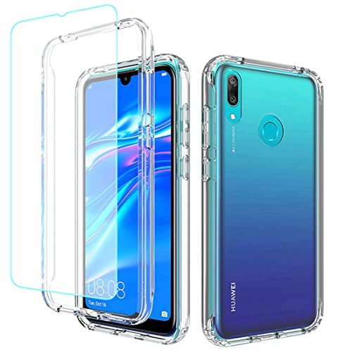 Gufuwo Funda para Y7 2019/Y7 Prime 2019 Dub-LX1 con Vidrio Templado Protector, Carcasa Transparente 360° con Protección Integral Antigolpes Funda Protectora para Huawei Y7 Prime 2019 Transparente