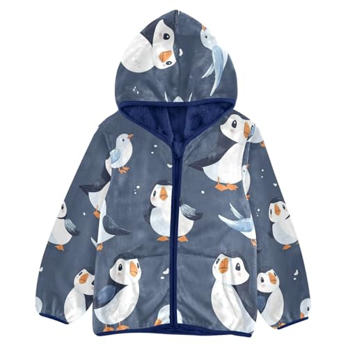 Cute Birds Pattern Print Toddler Fleece Jacket Girl Boys Hooded Fleece Jacket Coat Warm Outwear Zip-up 3-10T