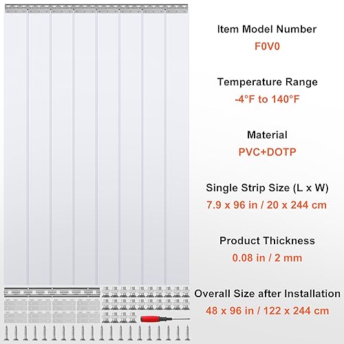 Image of VEVOR Plastic Curtain, 4ft Width x 8ft Height Plastic Strip Curtain, Clear PVC Freezer Curtain, 0.08in Thickness Plastic Door Strip w /Over 50% Overlap for Walk-in Freezers, Warehouse and Clean Rooms