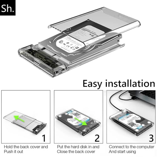 Sh. Caja de disco duro externa de 2,5", USB 3.0 a SATA SSD HDD Caddy, con soporte UASP de 5Gbps, estuche portátil para disco duro SATA SSD HDD de 2,5 pulgadas, compatible con portátil/PC/PS4/Xbox - imagen 6