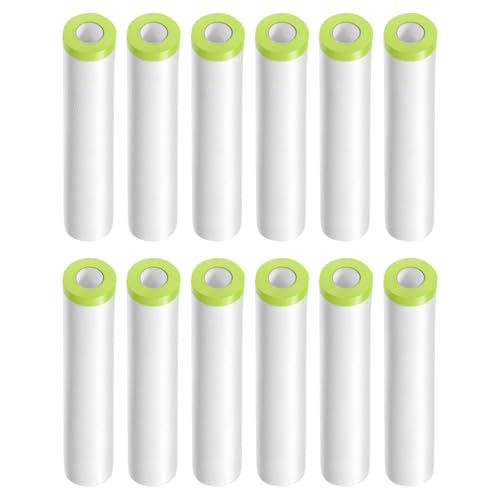 Image of HARFINGTON 12 Rolls Pre-Taped Masking Film 94.5 inch x65.6ft Tape and Drape Painters Plastic Drop Cloth Film with Tape Plastic Sheeting for Automotive Painting Covering, Green