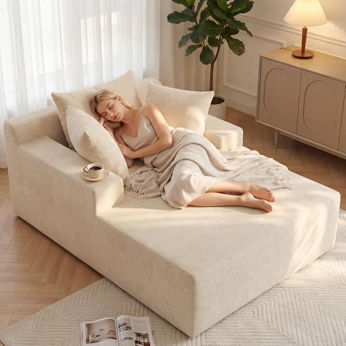 66' Chaise Lounge Chair Indoor, Oversized Boneless Lounge Chair with 3 Pillows, Chenille Cloud...