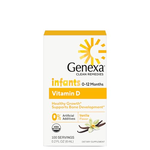 Image of Genexa Infants’ Vitamin D Drops - 90 Servings - Promotes Healthy Growth - Certified Vegan, Organic, Gluten Free & Non-GMO, 0.2 Fl Oz (Pack of 1)