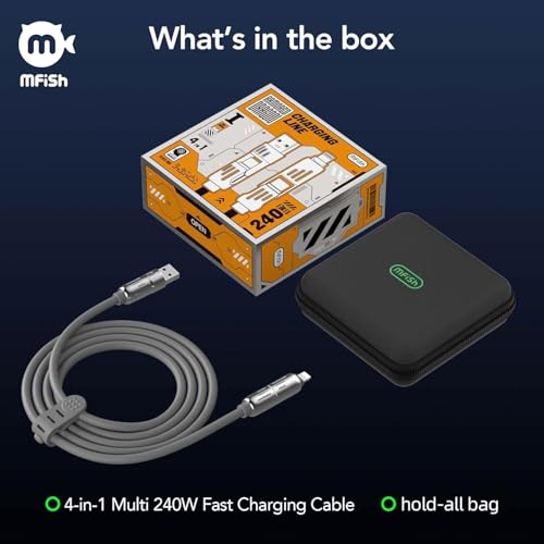 MFish 240W 4-in-1 Fast Charging Cable, Grey, 6.6FT - image 8