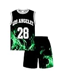 PureChapter Boys Short Sets Basketball Jersey Sleeveless Basketball Youth Kids Boys Girls Flame Tank Top Summer Outfits 7-15years