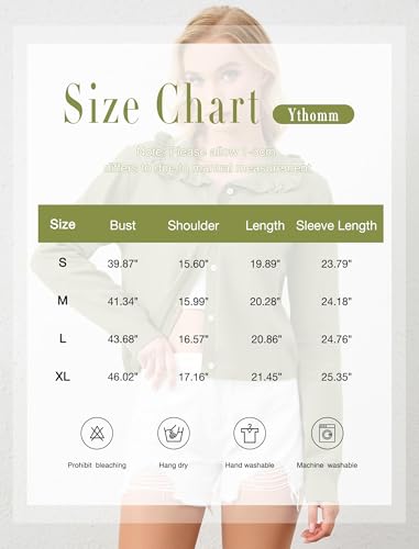 Image of Ythomm Womens Ruffle Collar Cropped Cardigans Button Down Open Front Long Sleeve Knit Sweater Jackets Casual Solid Fall Tops