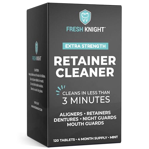 FRESH KNIGHT Retainer Cleaner Tablets 120 - Invisalign Cleaner - Denture Cleaner. Efferdent Retainer Cleaner Tablets, Night Guard, Mouth Guards, Aligners & Dental Appliance Cleaner - 4 Month Supply.