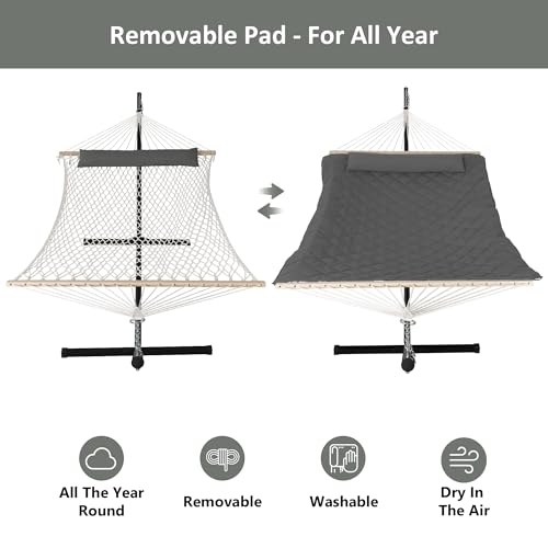 Image of ANOW Heavy Duty Hammock with 12FT Stand, Rope Hammock for Outside, Gray