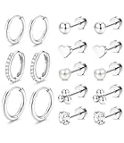 Incaton Pendientes de aro chapados en oro de 14 quilates con parte trasera plana, hipoalergénicos, de acero inoxidable quirúrgico, para mujer, bonitos aretes de tuerca, aretes pequeños para cartílago