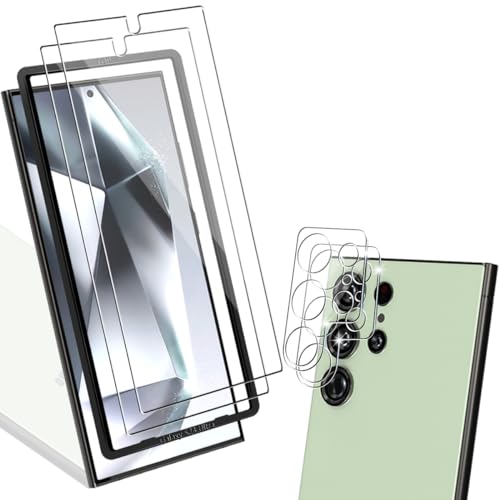 2+2 Pezzi Pellicola per Samsung Galaxy S24 Ultra Vetro Temperato + Fotocamera Durezza ai Bolle Protettiva per S24