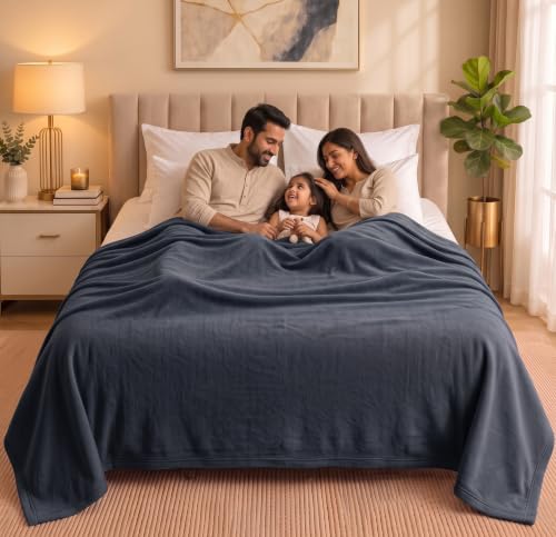 Image of HOMEKART 300 TC All Season Solid /Plain Lightweight Polar Fleece Double Bed Blanket (230 x 230 cm), Light Grey