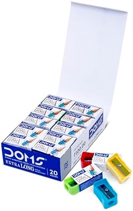 Doms Non-Toxic Extra Long Pencil Sharpener Box Pack | For Smooth & Breakless Sharpening | Playful Body Colors | Pack of 20 Pieces