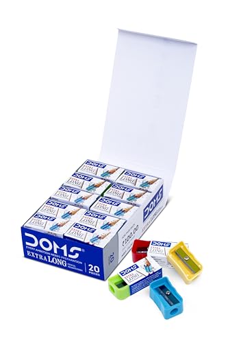 Doms Non-Toxic Extra Long Pencil Sharpener Box Pack | For Smooth & Breakless Sharpening | Playful Body Colors | Pack of 20 Pieces