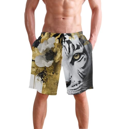 Men Swim Trunks-Art Animal Portrait, Beach Shorts with Inner Lining Quick Dry Board Shorts S