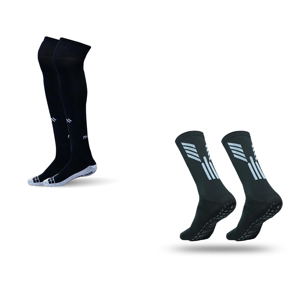mizaki Calf Lenght & Over the Knee Anti-Slip Football Socks Combo Pack for Men&Women (Black)-picture-22