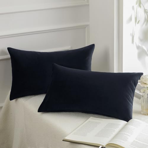Image of Phantoscope Pack of 2 Velvet Decorative Throw Decorative Pillow Cover Soft Solid Square Cushion Case for Couch Black 12 x 20 inches 30 x 50 cm